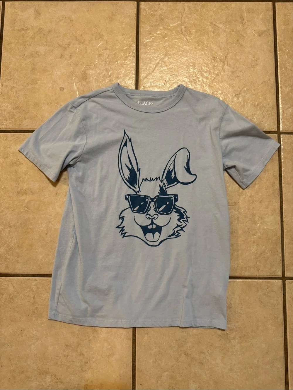 The Children's Place Light Blue Tee with Navy Bunny Sketch